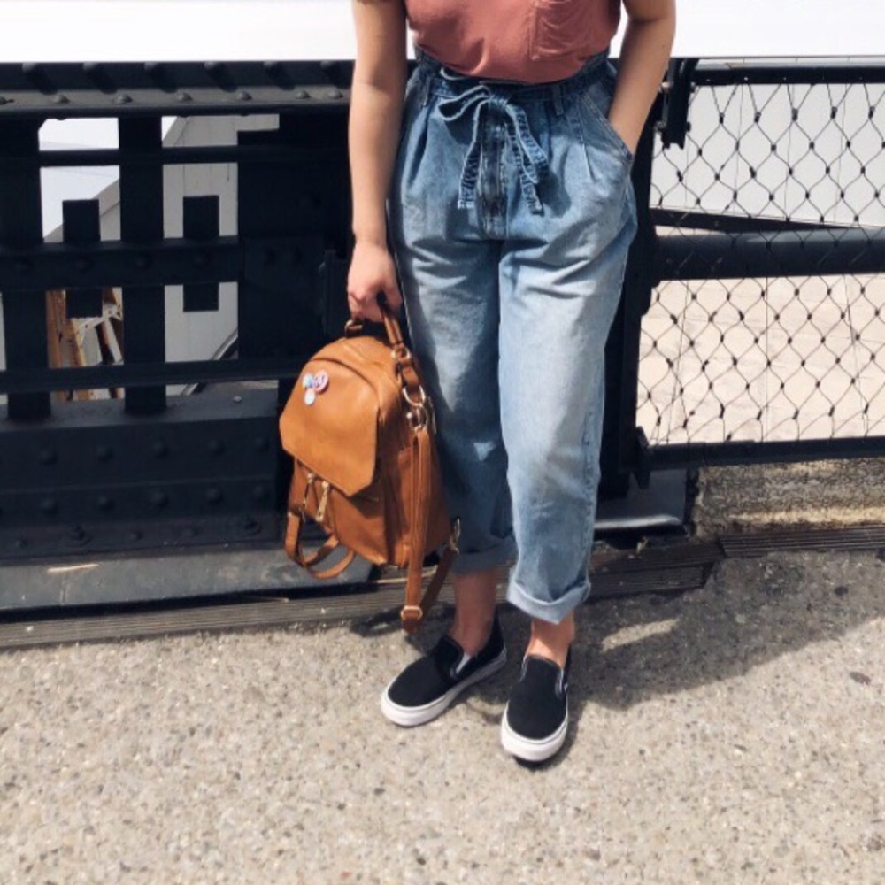Paper bag waist light wash jeans